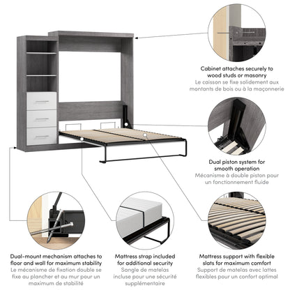 Modubox Nebula Queen Murphy Bed and Closet Organizer with Drawers (90W) in Bark Grey & White