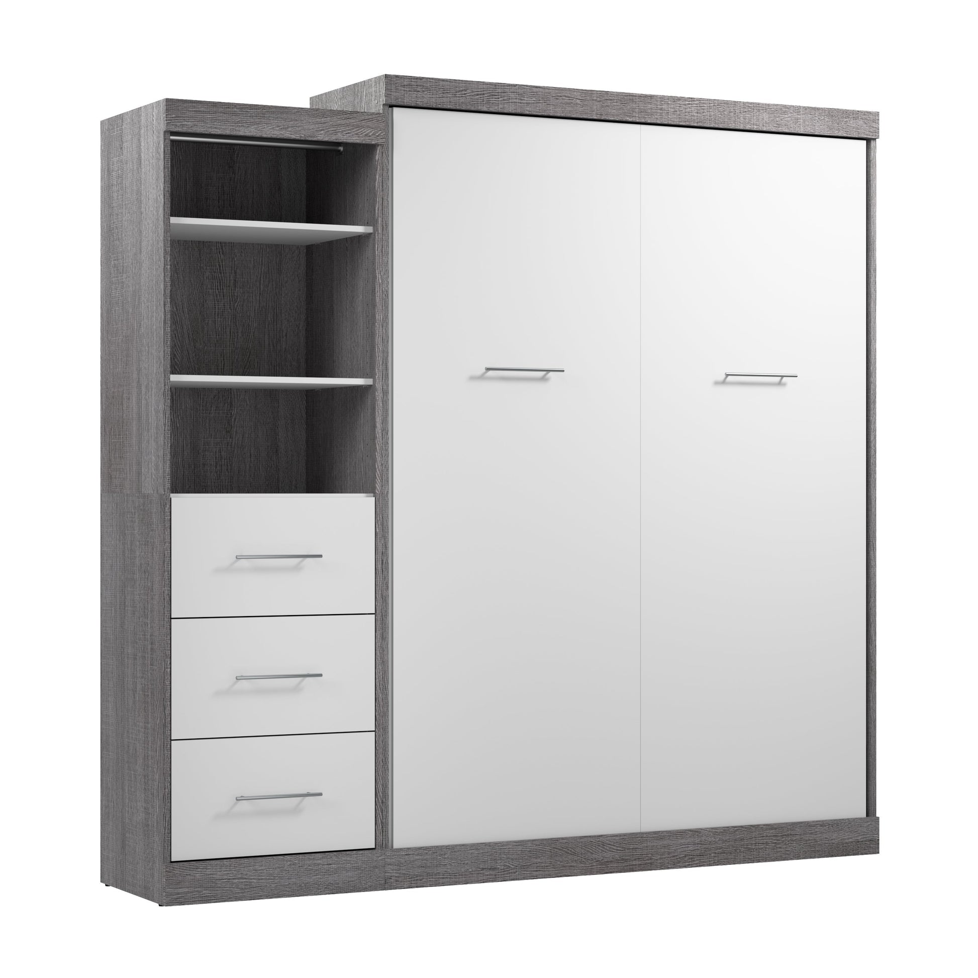 Modubox Nebula Queen Murphy Bed and Closet Organizer with Drawers (90W) in Bark Grey & White