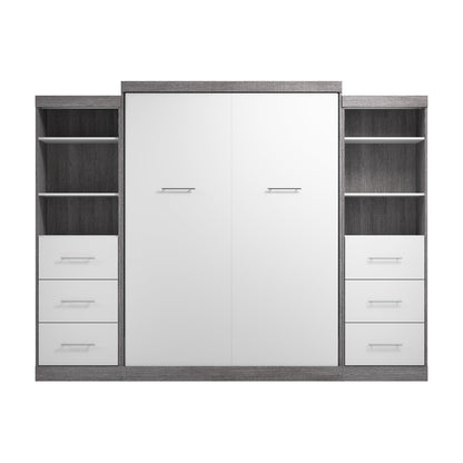 Modubox Nebula Queen Murphy Bed and 2 Closet Organizers with Drawers (115W) in Bark Grey & White