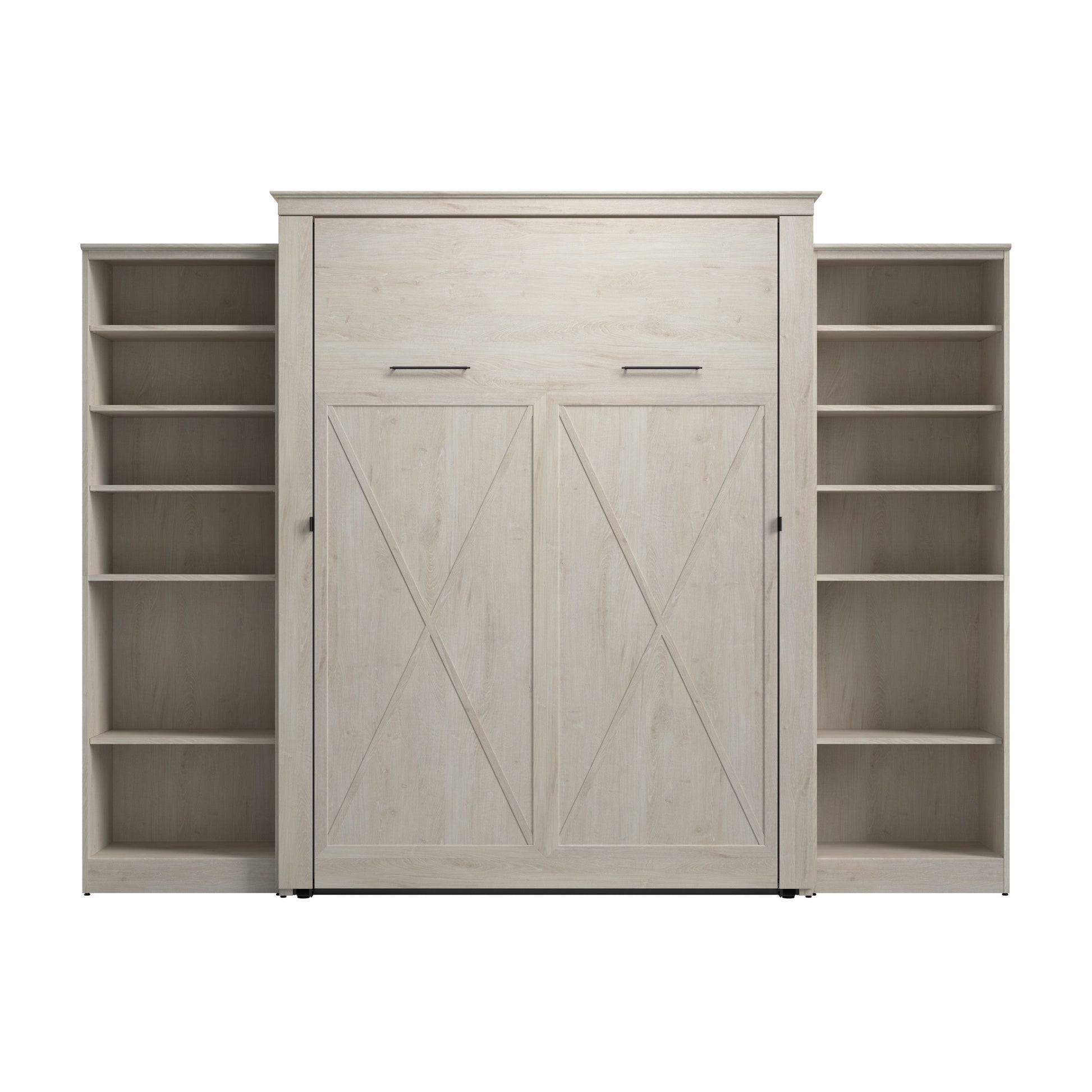 Modubox Key West 117W Queen Murphy Bed with Closet Organizers (119W) in Linen White Oak