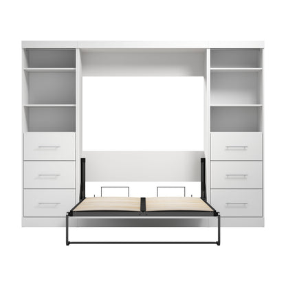 Modubox Nebula Full Murphy Bed and 2 Closet Organizers with Drawers (109W) in White