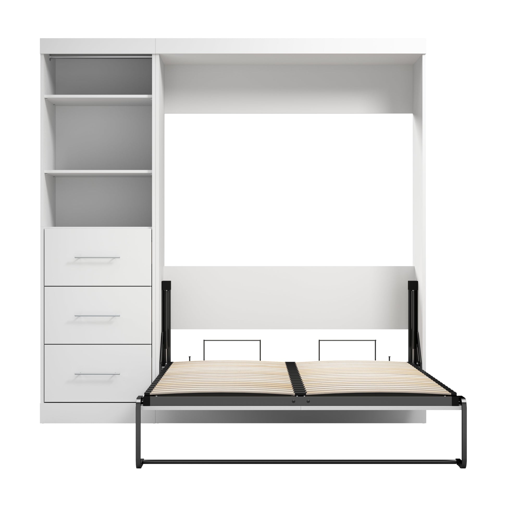 Modubox Nebula Full Murphy Bed and Closet Organizer with Drawers (84W) in White