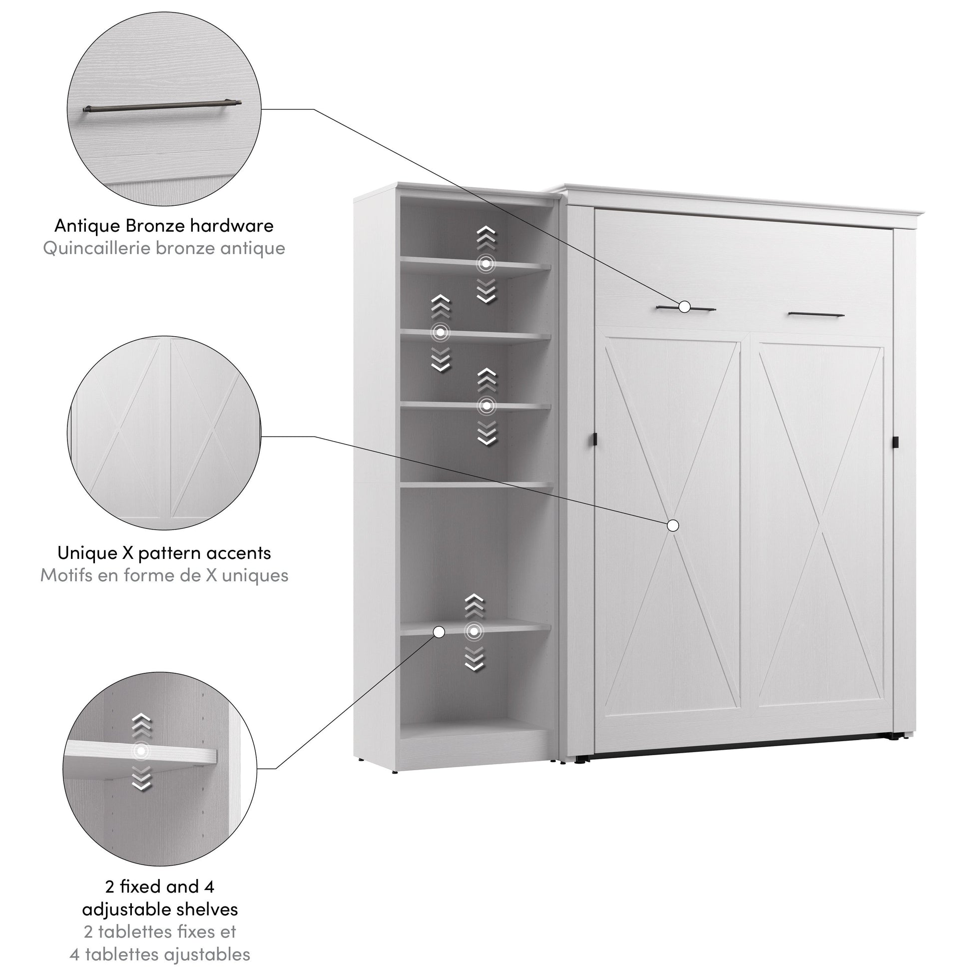 Modubox Key West 87W Full Murphy Bed with Closet Organizer (88W) in Pure White Oak