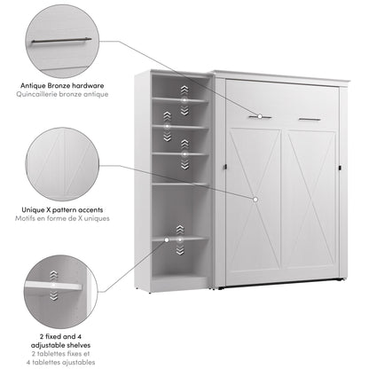 Modubox Key West 87W Full Murphy Bed with Closet Organizer (88W) in Pure White Oak