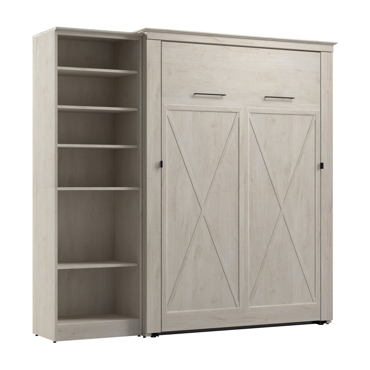 Modubox Key West 87W Full Murphy Bed with Closet Organizer (88W) in Linen White Oak