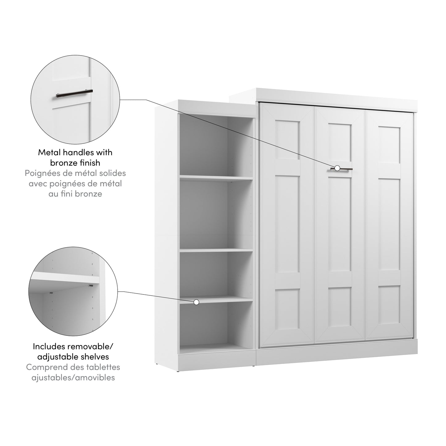 Modubox Edge Full Murphy Bed with Closet Organizer (85W) in White