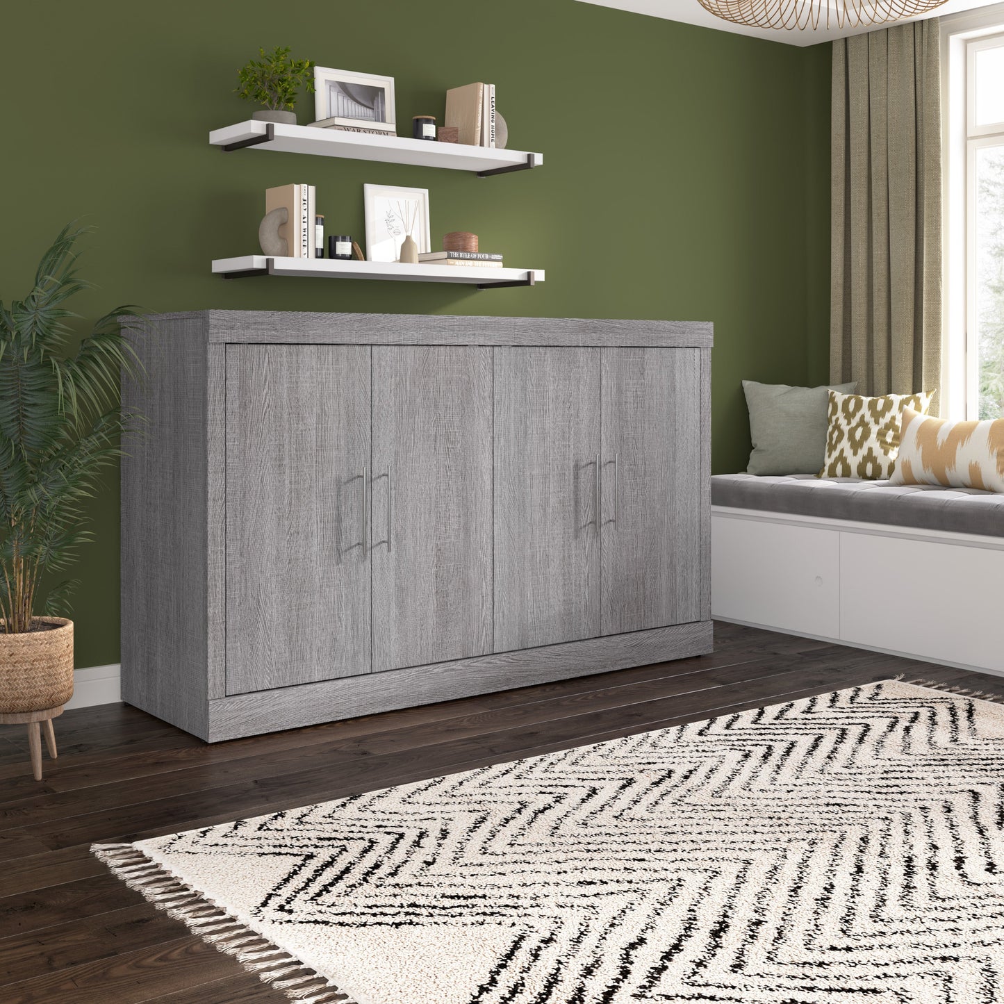 Modubox Nebula 75W Queen Cabinet Bed with Matteress in Bark Grey