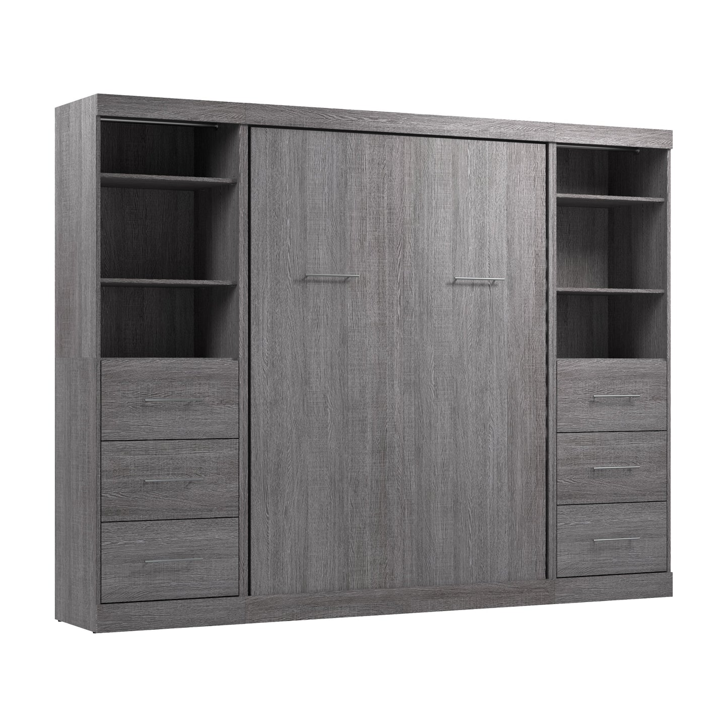 Modubox Nebula Full Murphy Bed and 2 Closet Organizers with Drawers (109W) in Bark Grey