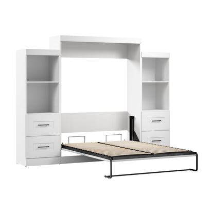 Modubox Edge 116W Queen Murphy Bed and Closet Organizers with Drawers (115W) in White