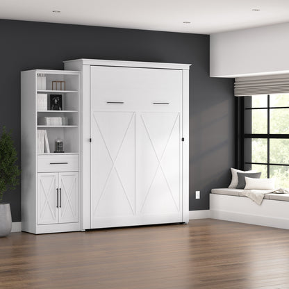 Modubox Key West 93W Queen Murphy Bed and Closet Organizer with Drawer and Doors (94W) in Pure White Oak