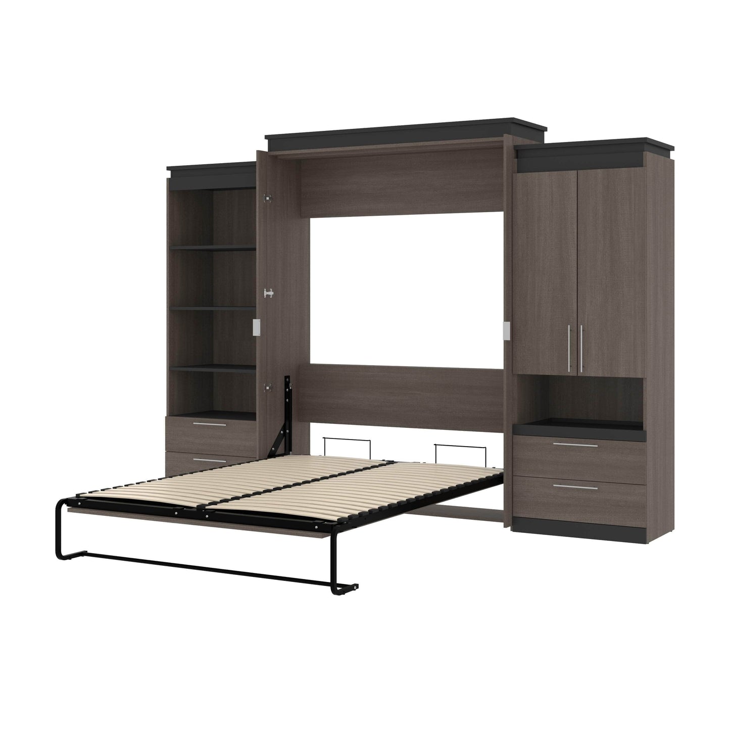 Modubox Murphy Wall Bed Bark Grey & Graphite Orion 124"W Queen Murphy Wall Bed with Multifunctional Storage and Drawers - Available in 2 Colours