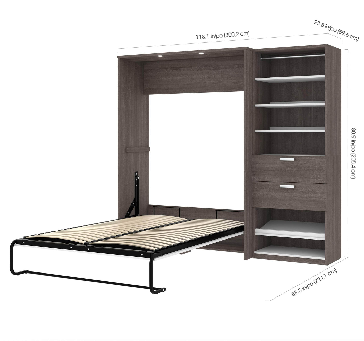 Modubox Murphy Wall Bed Bark Grey & White Cielo Full Murphy Wall Bed with Storage Cabinet (89W) - Available in 2 Colours