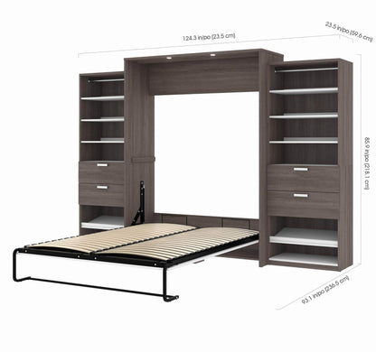 Modubox Murphy Wall Bed Bark Grey & White Cielo Queen Murphy Wall Bed and 2 Storage Cabinets with Drawers (124W) - Available in 2 Colours