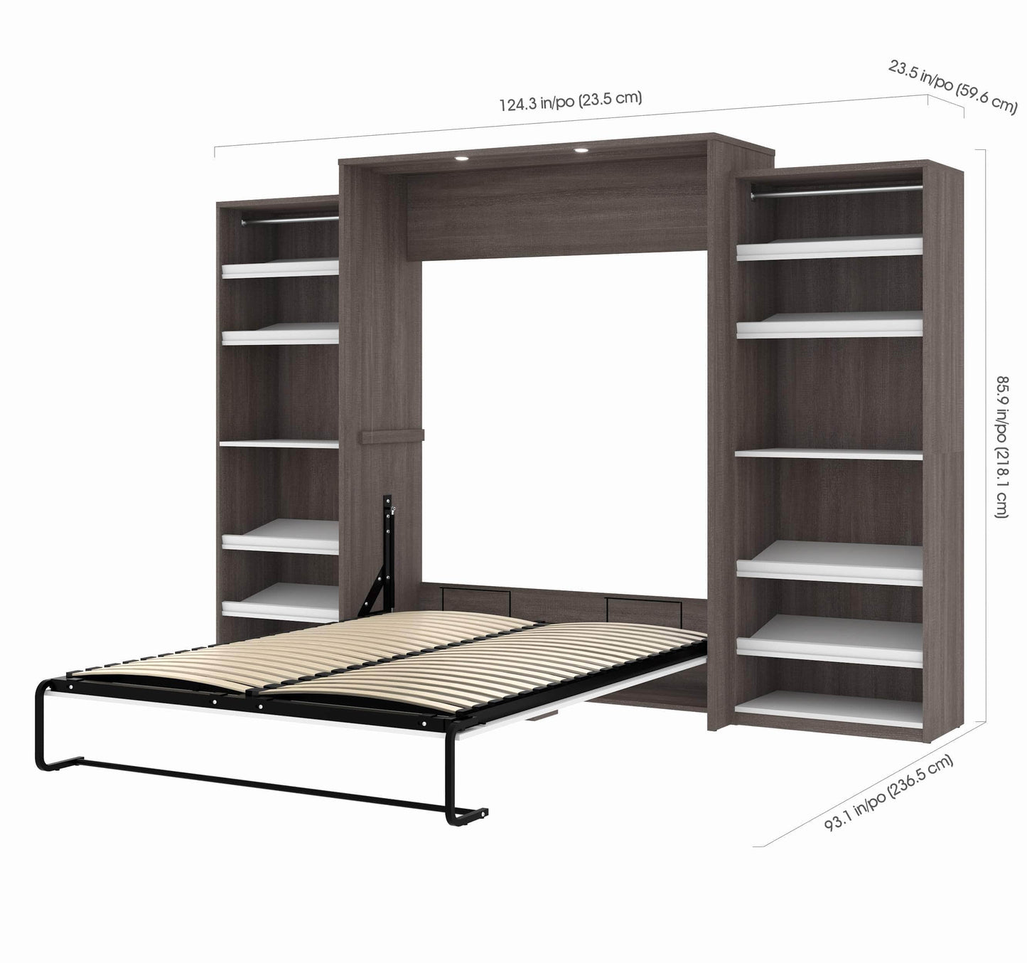 Modubox Murphy Wall Bed Bark Grey & White Cielo Queen Murphy Wall Bed with 2 Storage Cabinets (124W) - Available in 2 Colours