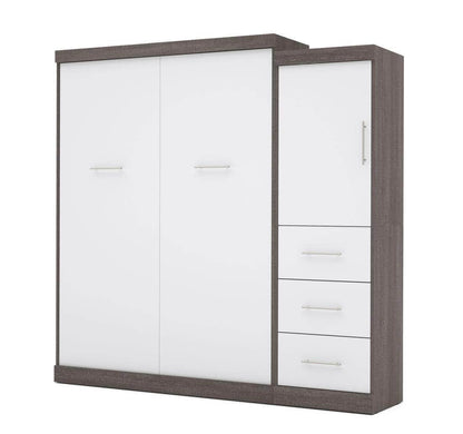 Modubox Murphy Wall Bed Bark Grey & White Nebula 90" Set including a Queen Wall Murphy Bed and One Storage Unit with Drawers - Available in 3 Colours