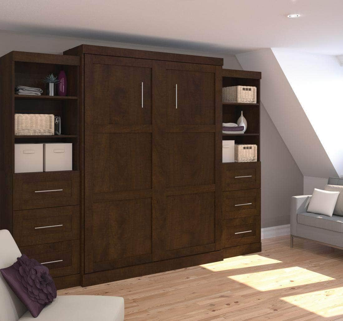 Modubox Murphy Wall Bed Chocolate Pur 115" Queen Size Murphy Wall Bed with 2 Storage Units - Available in 3 Colours