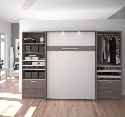 Cielo Full Murphy Wall Bed with 2 Closet Organizers with Drawers - Available in 2 Colours