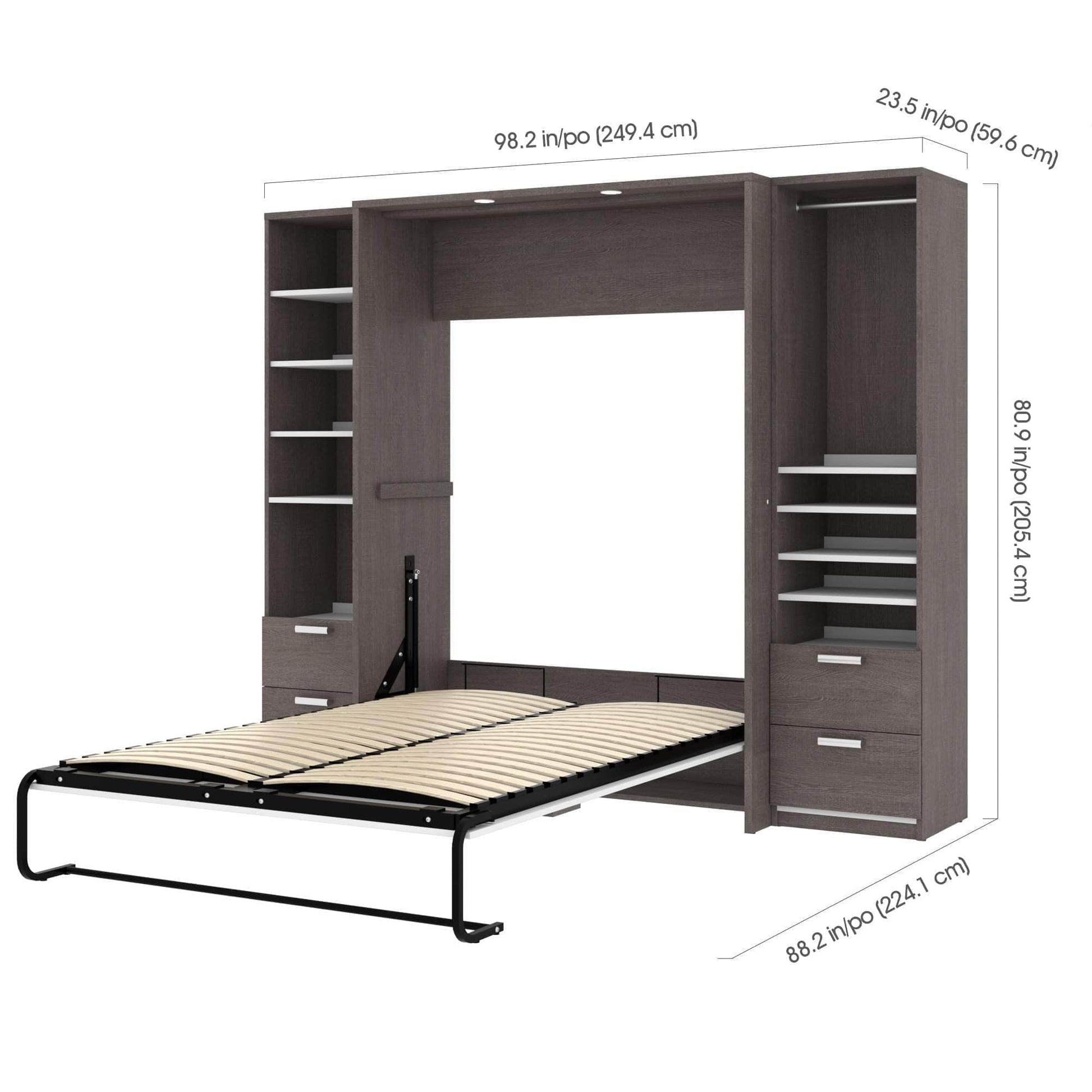 Modubox Murphy Wall Bed Cielo Full Murphy Wall Bed and 2 Storage Cabinets with Drawers (98W) - Available in 2 Colours