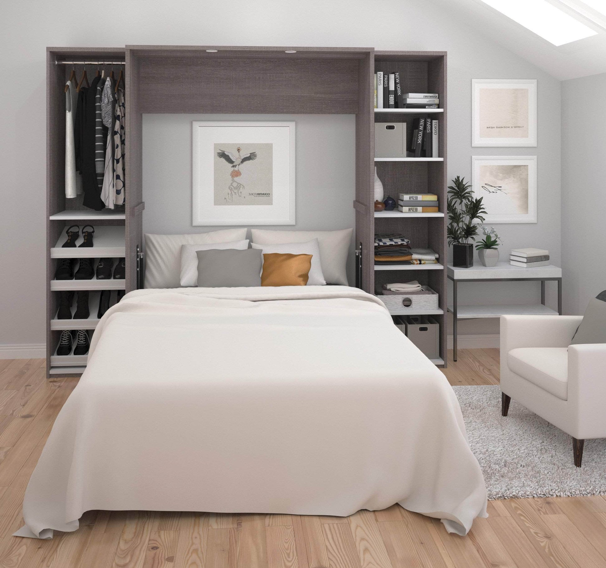 Modubox Murphy Wall Bed Cielo Full Murphy Wall Bed with 2 Storage Cabinets (98W) - Available in 2 Colours