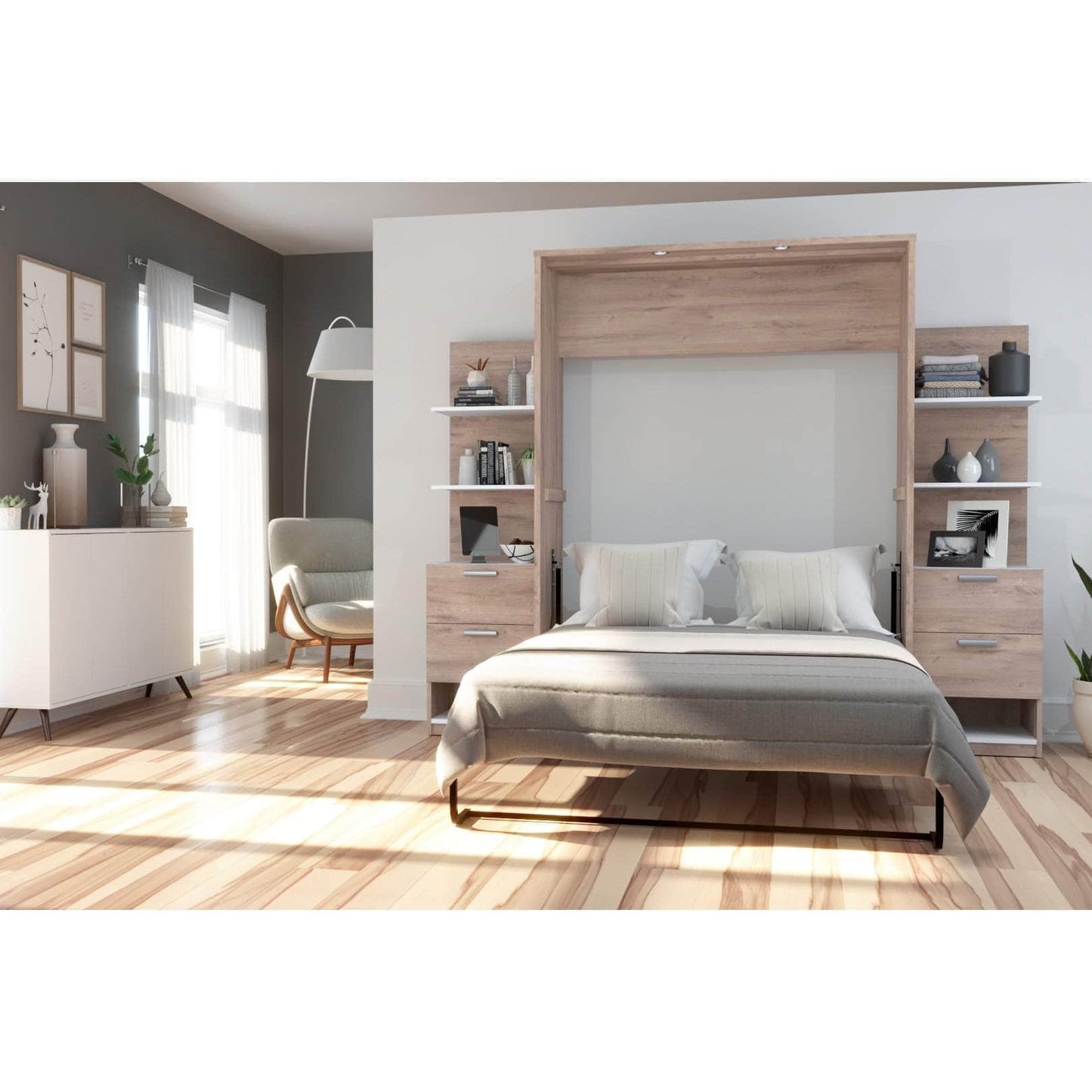 Modubox Murphy Wall Bed Cielo Full Murphy Wall Bed with Storage (98W) - Available in 2 Colours