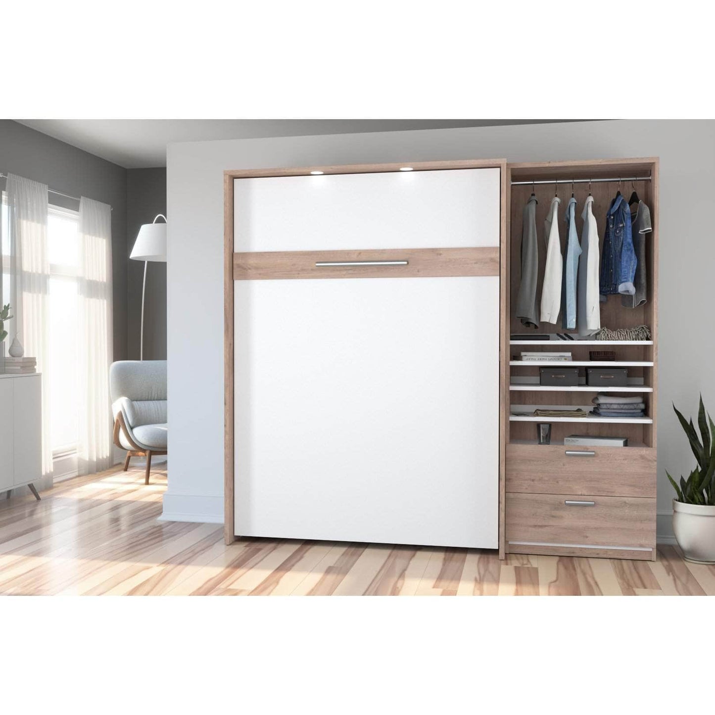 Modubox Murphy Wall Bed Cielo Full Murphy Wall Bed with Storage Cabinet (89W) - Available in 2 Colours