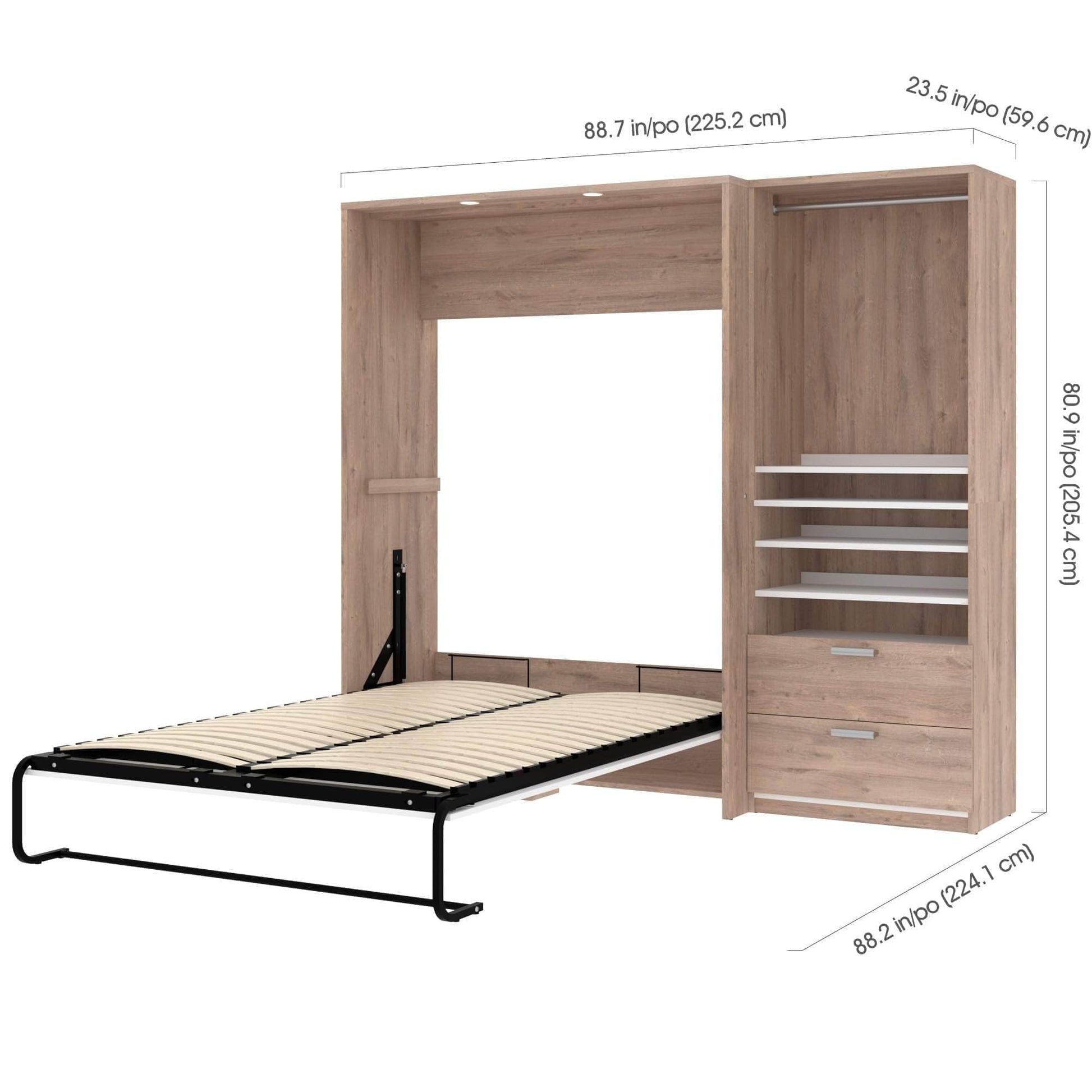 Modubox Murphy Wall Bed Cielo Full Murphy Wall Bed with Storage Cabinet (89W) - Available in 2 Colours