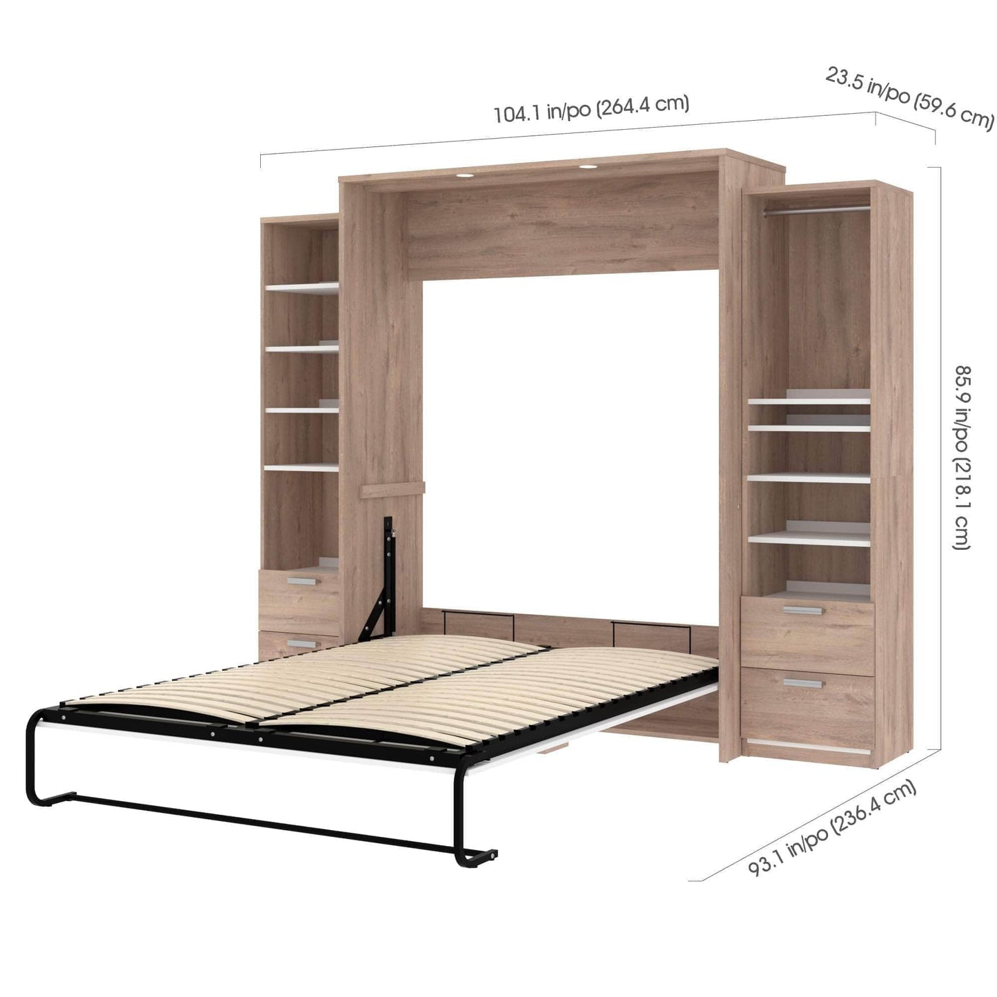 Modubox Murphy Wall Bed Cielo Queen Murphy Wall Bed and 2 Storage Cabinets with Drawers (104W) - Available in 2 Colours