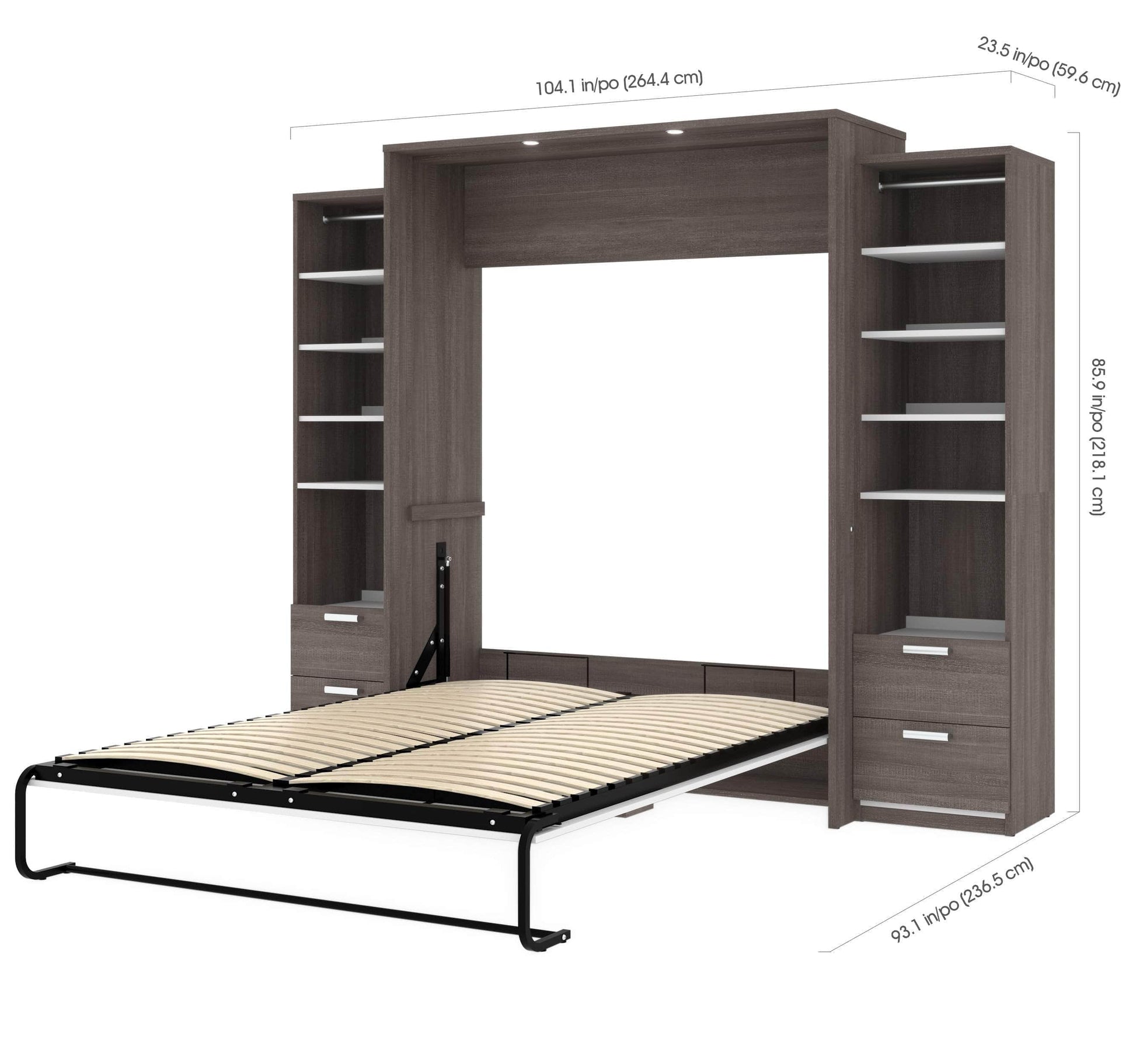 Modubox Murphy Wall Bed Cielo Queen Murphy Wall Bed and 2 Storage Cabinets with Drawers (104W) - Available in 2 Colours