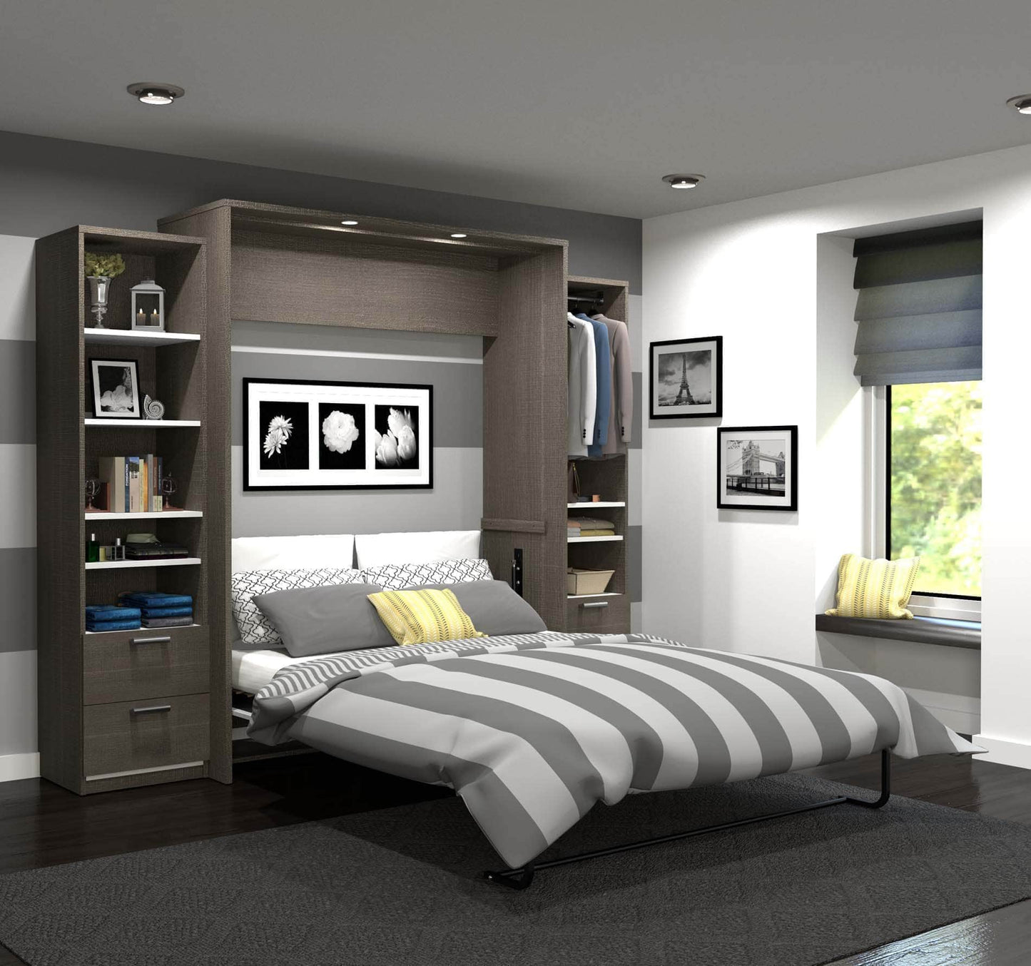 Modubox Murphy Wall Bed Cielo Queen Murphy Wall Bed and 2 Storage Cabinets with Drawers (104W) - Available in 2 Colours