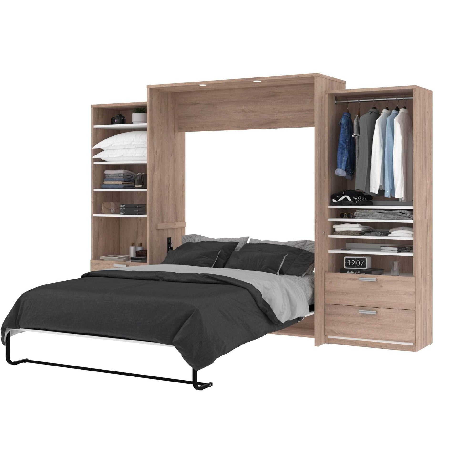 Modubox Murphy Wall Bed Cielo Queen Murphy Wall Bed and 2 Storage Cabinets with Drawers (124W) - Available in 2 Colours