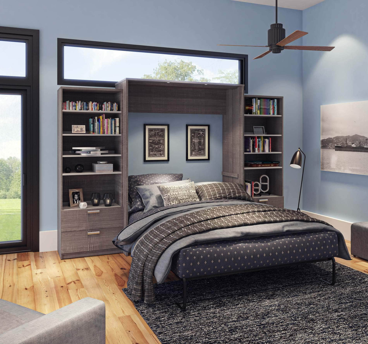 Modubox Murphy Wall Bed Cielo Queen Murphy Wall Bed and 2 Storage Cabinets with Drawers (124W) - Available in 2 Colours