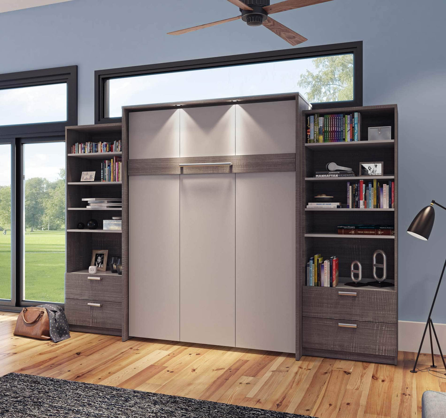 Modubox Murphy Wall Bed Cielo Queen Murphy Wall Bed and 2 Storage Cabinets with Drawers (124W) - Available in 2 Colours