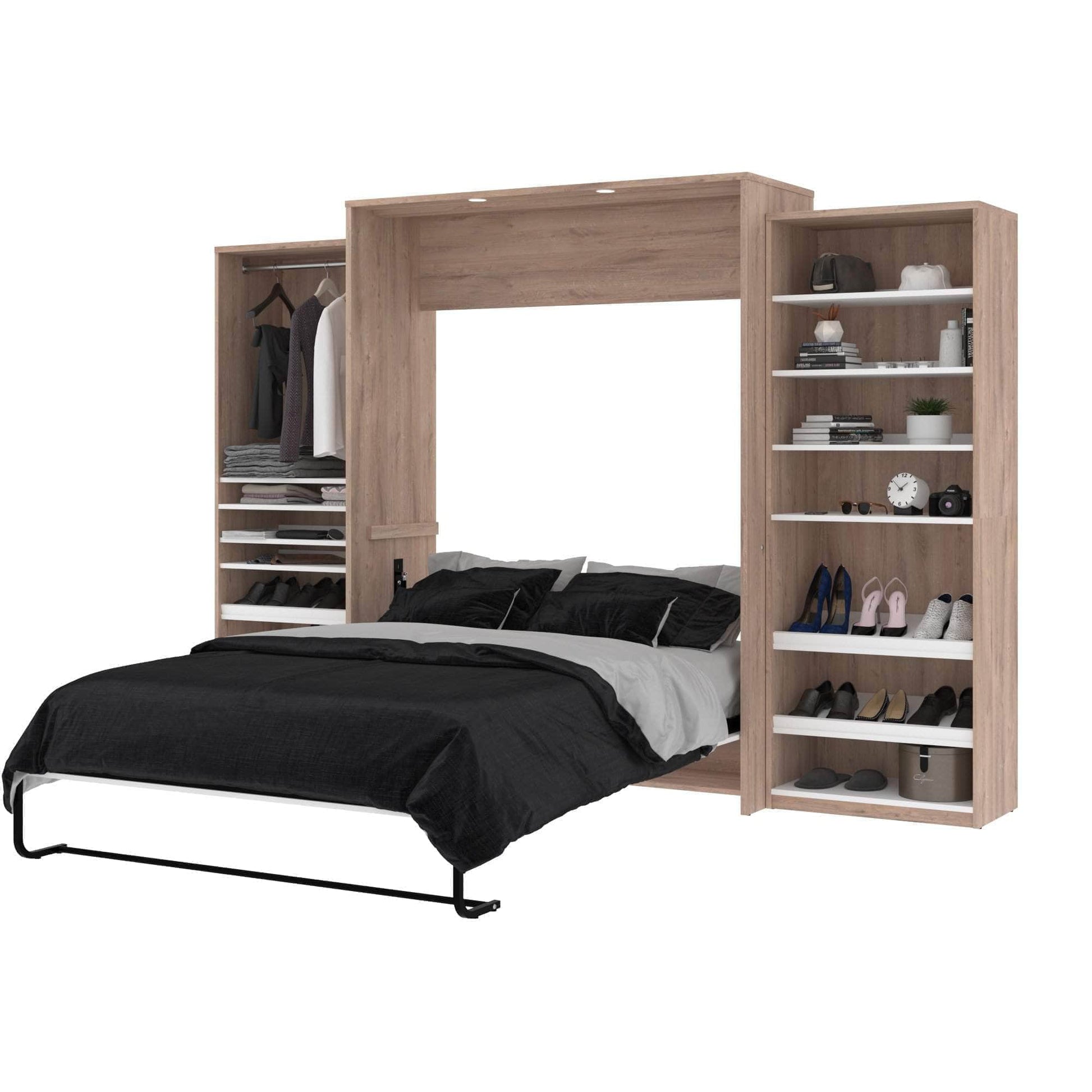 Modubox Murphy Wall Bed Cielo Queen Murphy Wall Bed with 2 Storage Cabinets (124W) - Available in 2 Colours