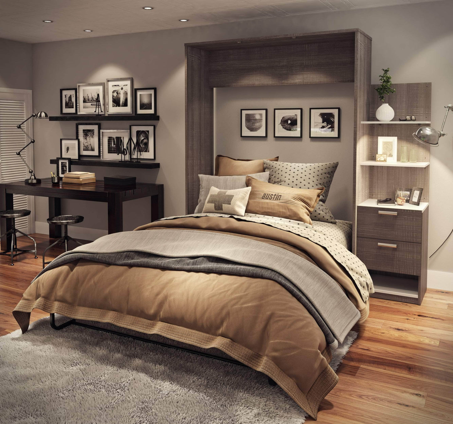 Modubox Murphy Wall Bed Cielo Queen Murphy Wall Bed with Storage Cabinet (85W) - Available in 2 Colours