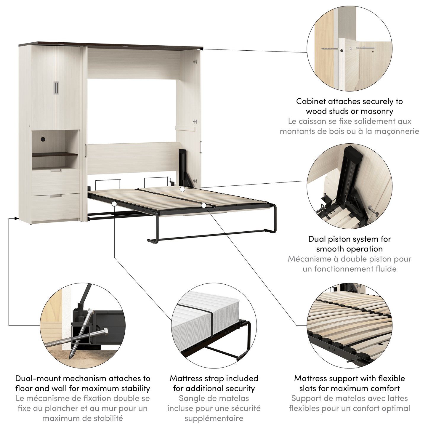 Modubox Murphy Wall Bed Lumina Full Murphy Wall Bed and 1 Storage Unit (82“) - Available in 2 Colours