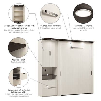 Modubox Murphy Wall Bed Lumina Full Murphy Wall Bed and 1 Storage Unit (82“) - Available in 2 Colours