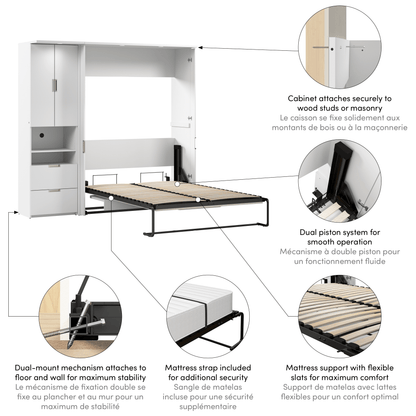 Modubox Murphy Wall Bed Lumina Full Murphy Wall Bed with Desk and 1 Storage Unit (83”) - Available in 2 Colours