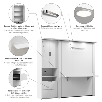 Modubox Murphy Wall Bed Lumina Full Murphy Wall Bed with Desk and 1 Storage Unit (83”) - Available in 2 Colours