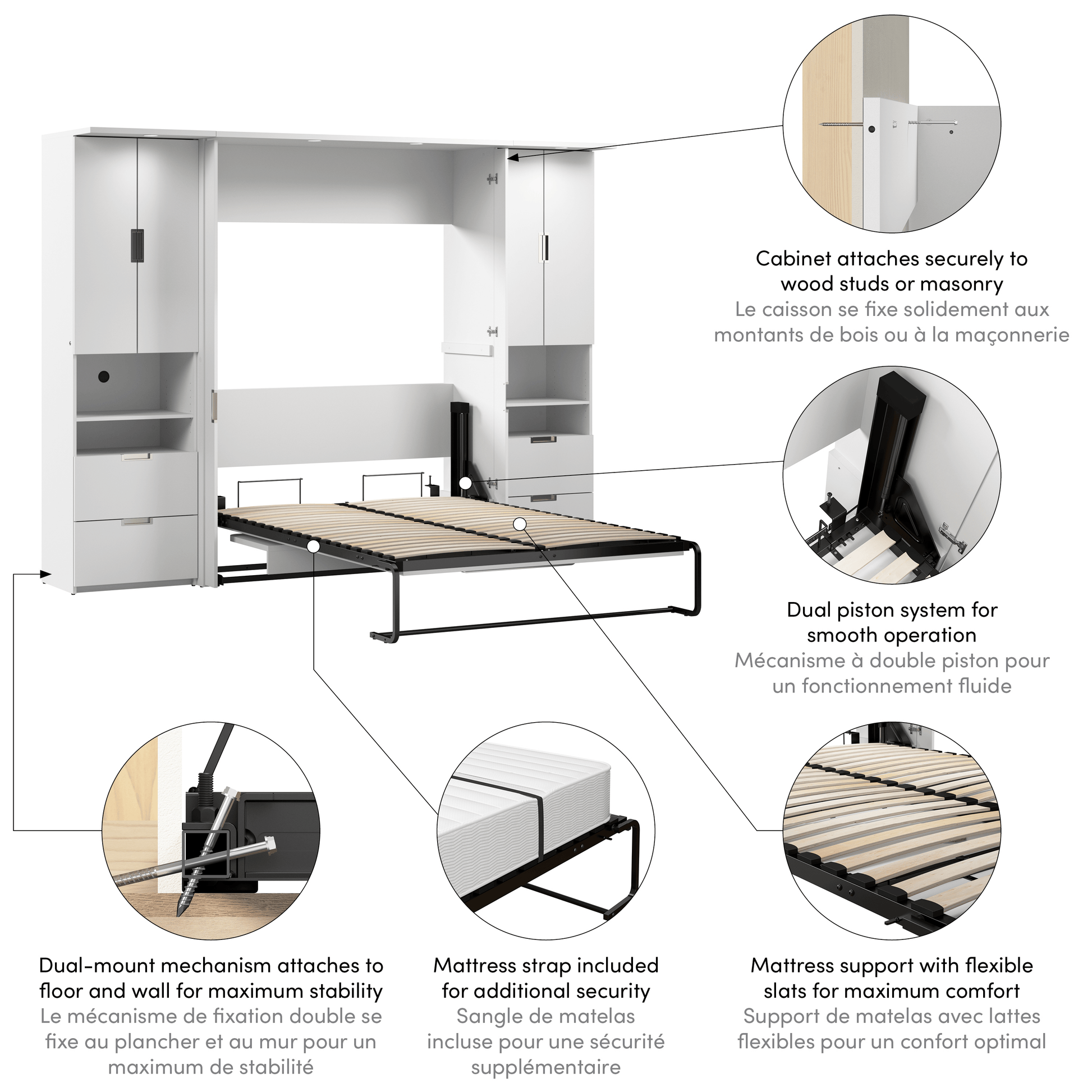 Modubox Murphy Wall Bed Lumina Full Murphy Wall Bed with Desk and 2 Storage Units (107”) - Available in 2 Colours