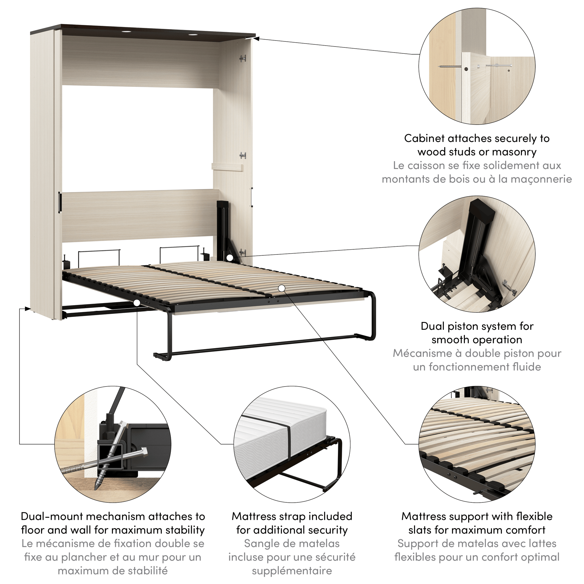 Modubox Murphy Wall Bed Lumina Full Size Wall Murphy Bed - Available in 2 Colours