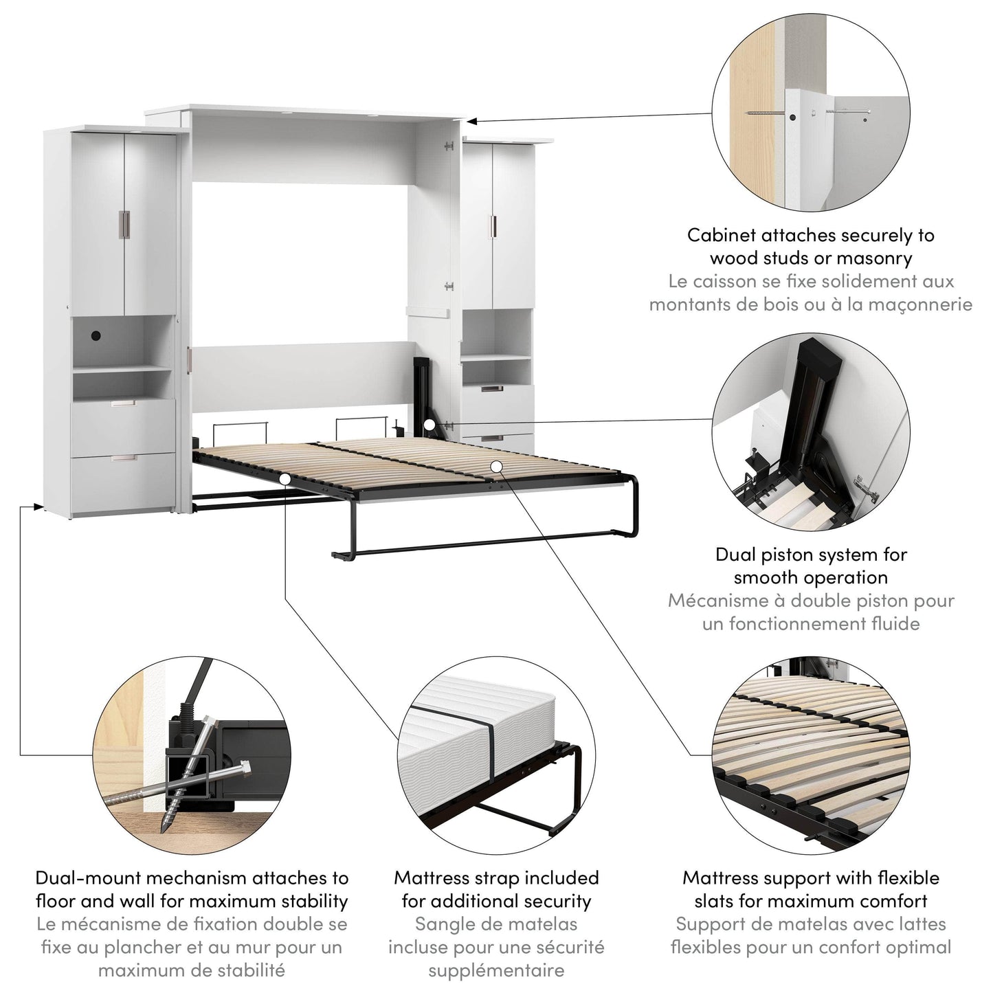 Modubox Murphy Wall Bed Lumina Queen Murphy Bed with Desk and 2 Storage Units - Available in 2 Colours