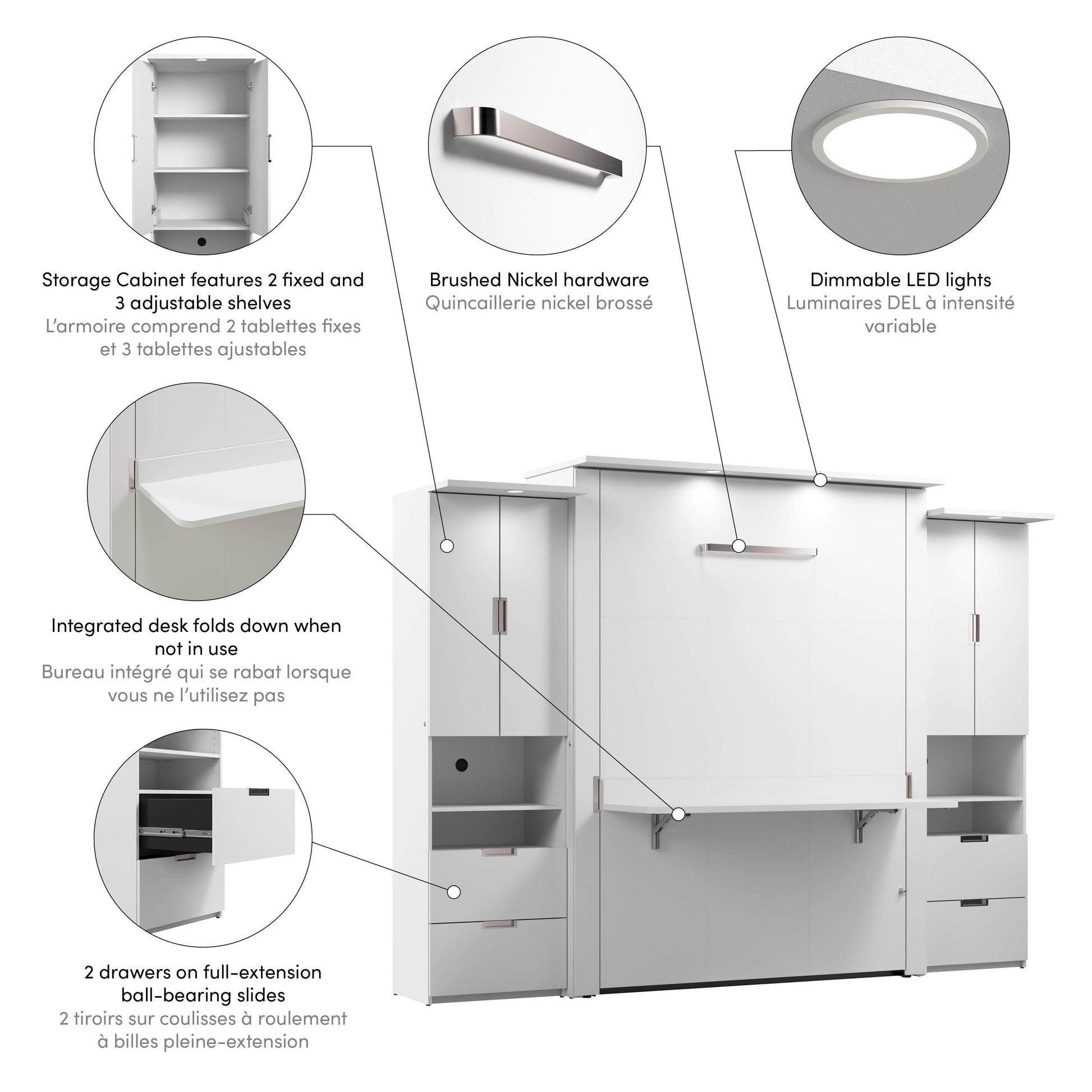 Modubox Murphy Wall Bed Lumina Queen Murphy Bed with Desk and 2 Storage Units - Available in 2 Colours