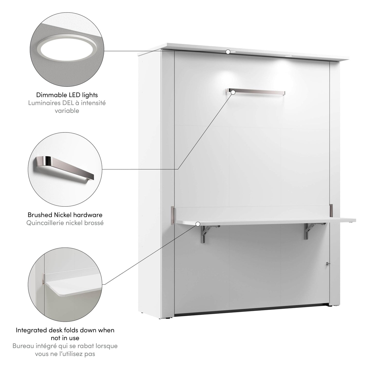 Modubox Murphy Wall Bed Lumina Queen Murphy Bed with Desk - Available in 2 Colours