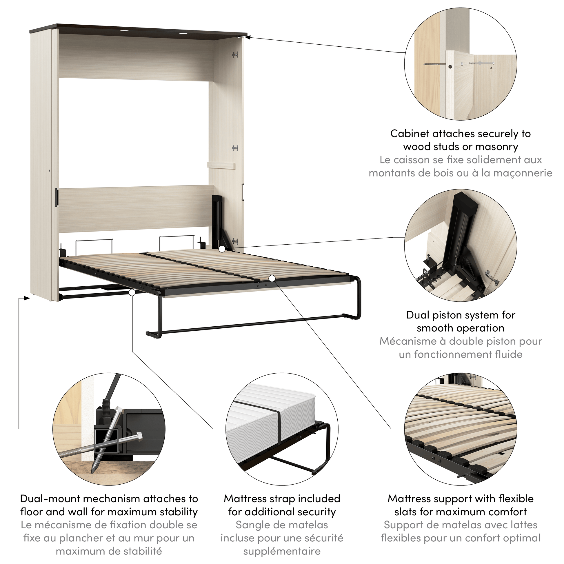 Modubox Murphy Wall Bed Lumina Queen Size Wall Murphy Bed - Available in 2 Colours