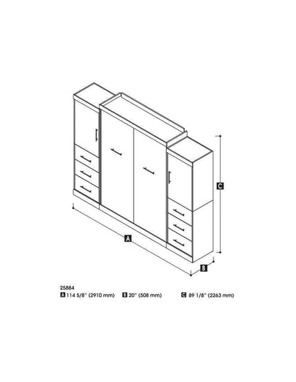 Modubox Murphy Wall Bed Nebula 115" Set including a Queen Wall Murphy Bed and Two Storage Units with Drawers - Available in 3 Colours