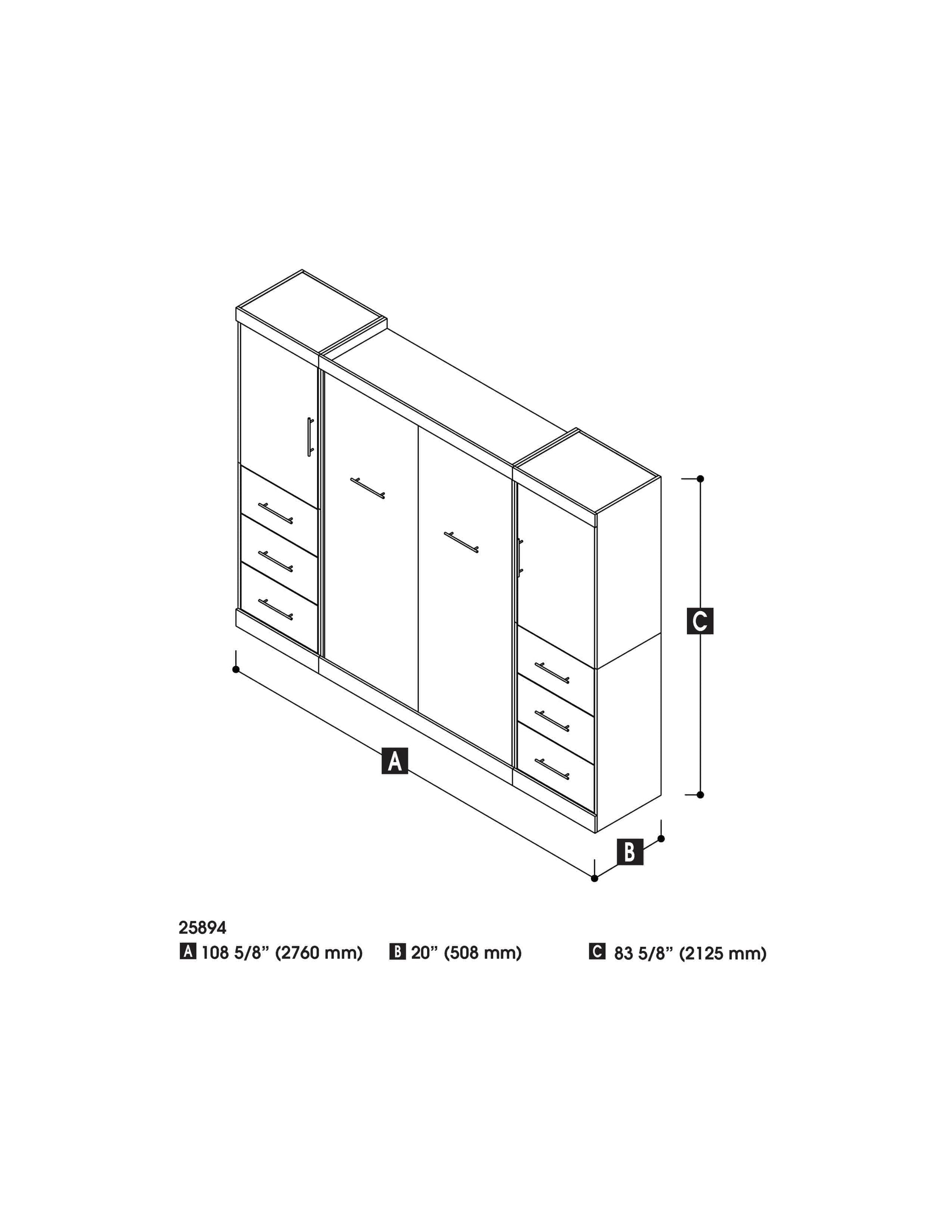 Modubox Murphy Wall Bed Nebula Full Murphy Wall Bed and 2 Storage Units with Drawers (109W) - Available in 3 Colours