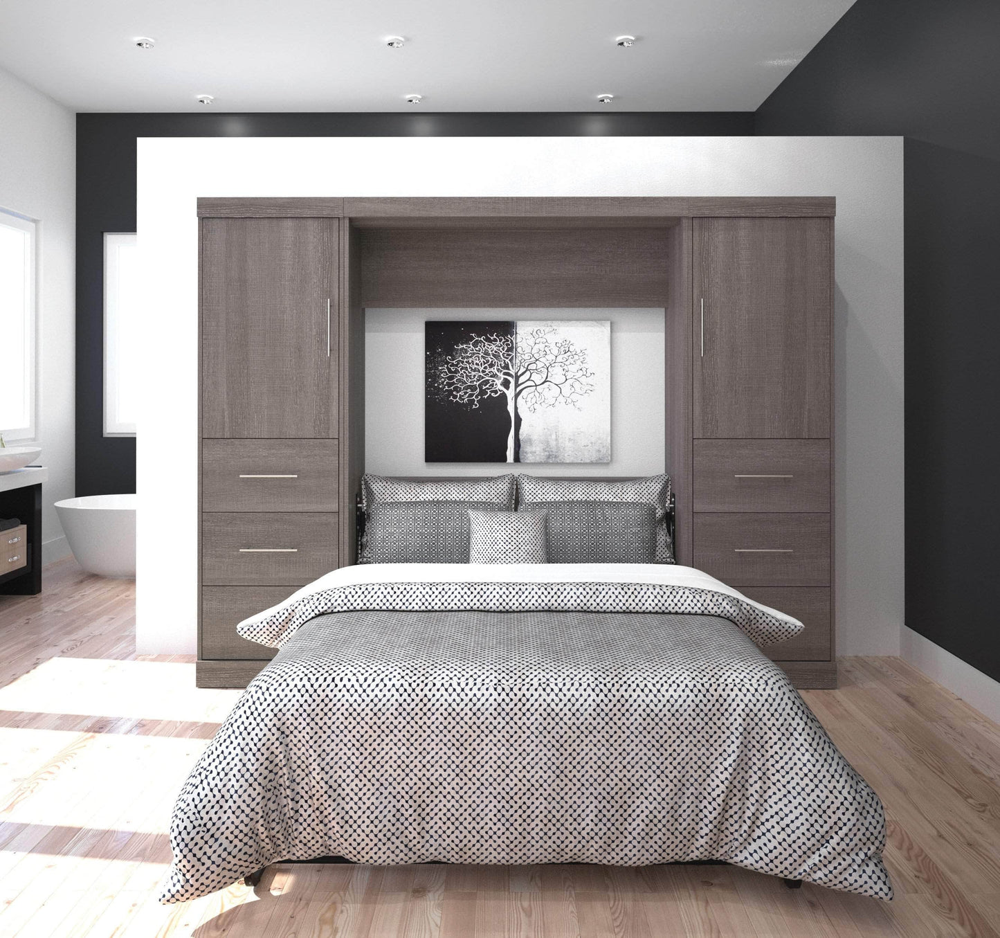 Modubox Murphy Wall Bed Nebula Full Murphy Wall Bed and 2 Storage Units with Drawers (109W) - Available in 3 Colours