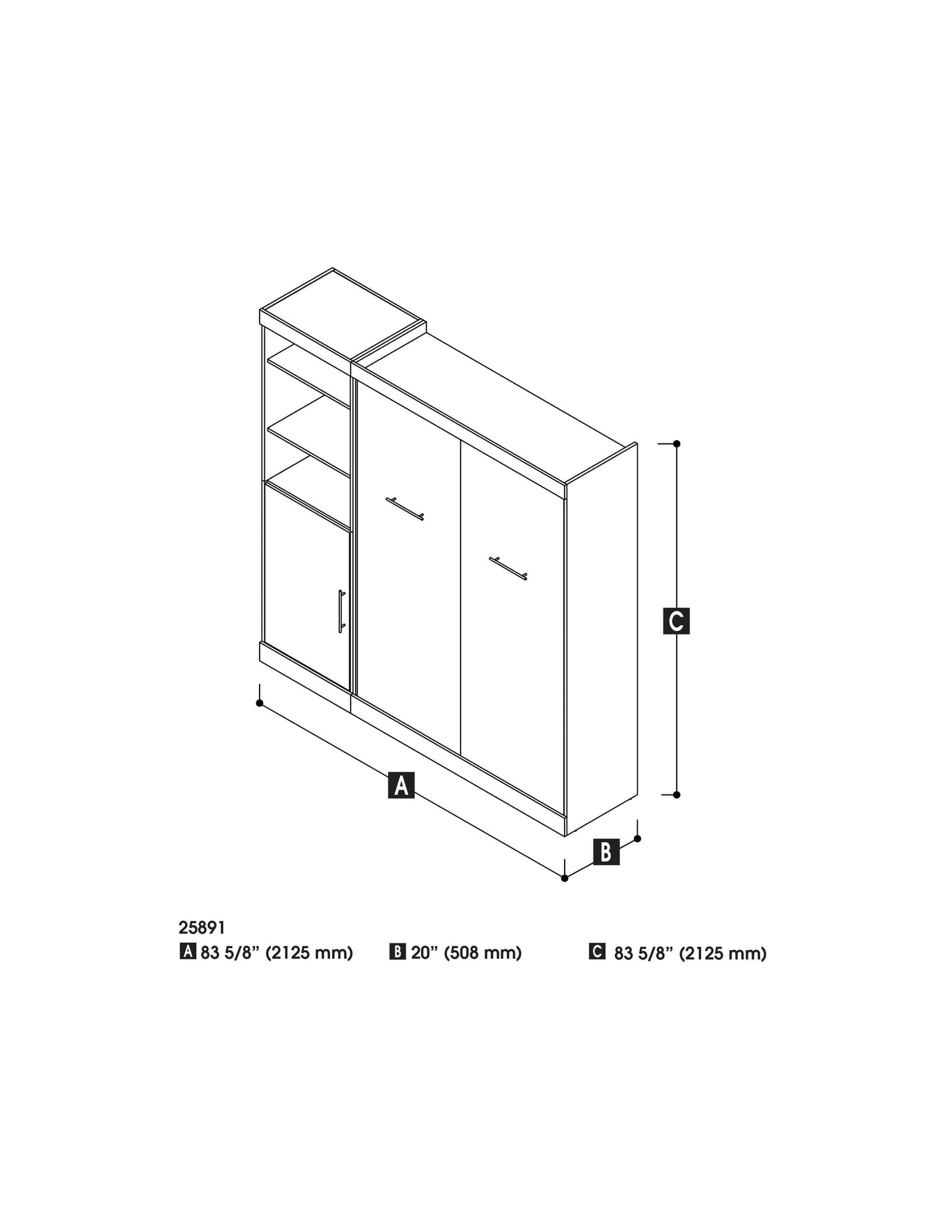 Modubox Murphy Wall Bed Nebula Full Murphy Wall Bed with Storage Unit (84W) - Available in 3 Colours