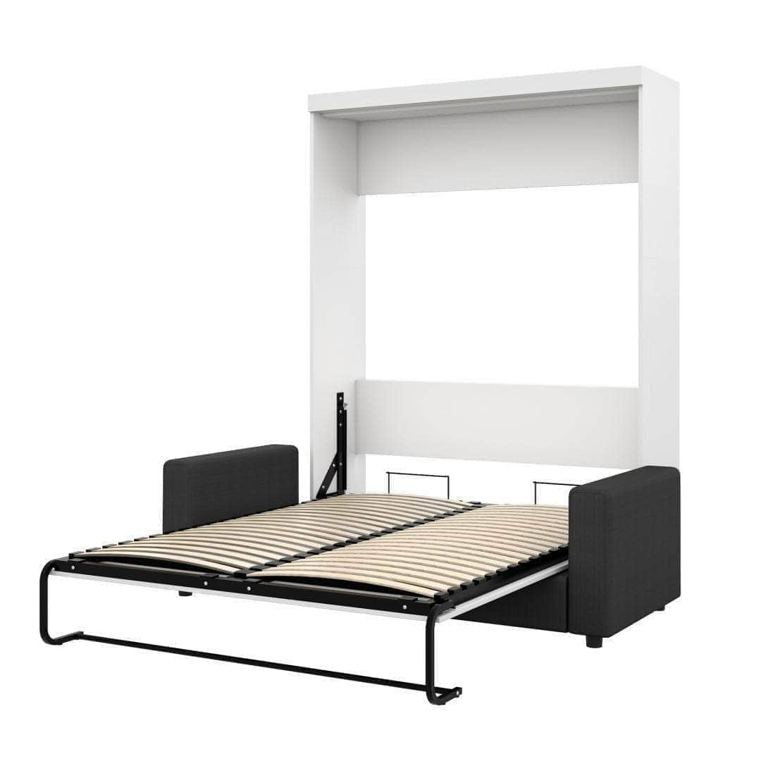 Modubox Murphy Wall Bed Nebula Queen White Murphy Wall Bed and Grey Sofa