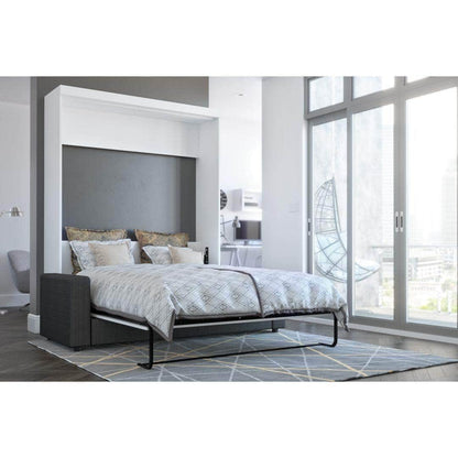 Modubox Murphy Wall Bed Nebula Queen White Murphy Wall Bed and Grey Sofa